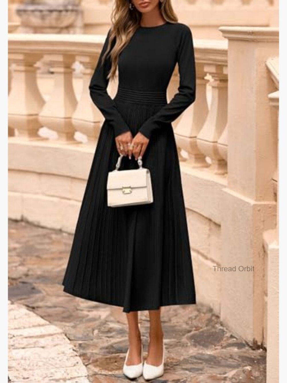 Long Sleeve Knit A Line Midi Sweater Dress for Women Fall Winter - Picture 4 of 7